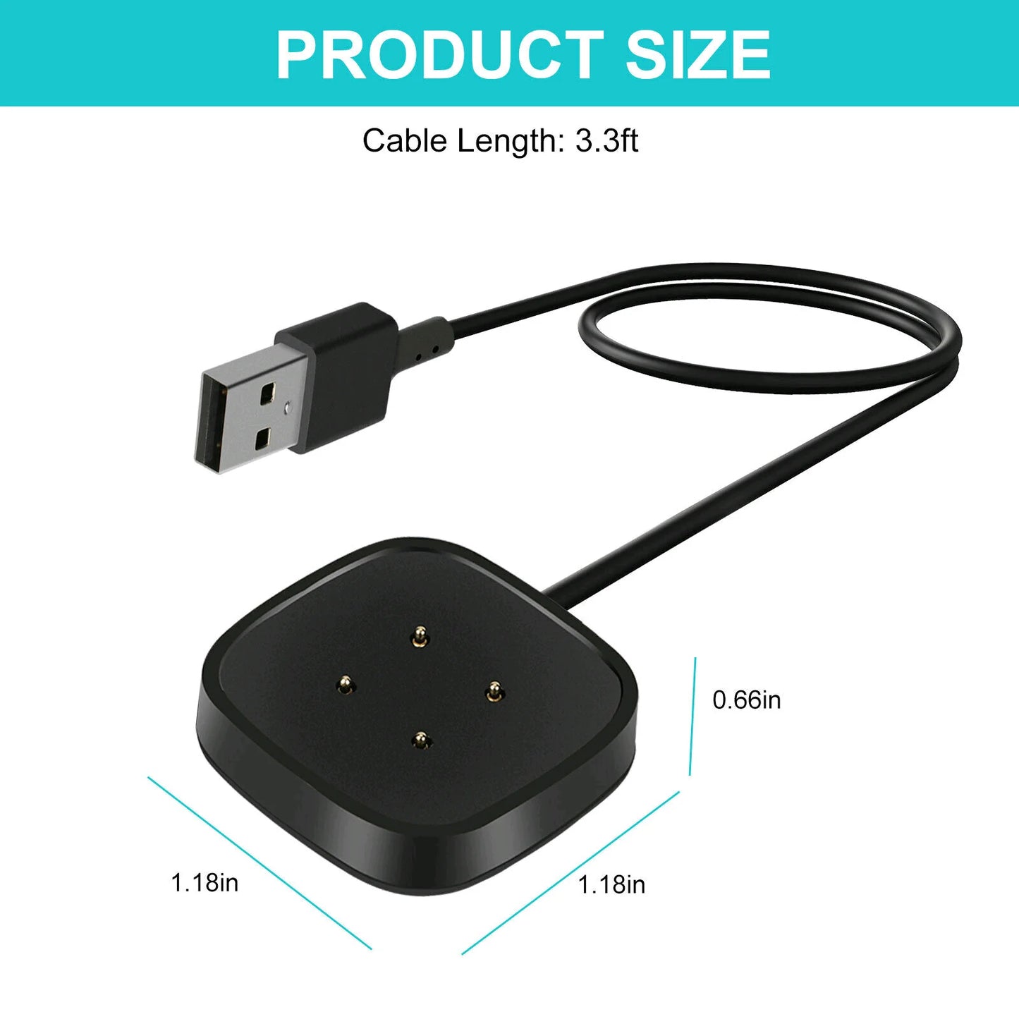 Wireless Charging Dock for Fitbit Sense, Versa 3, and Versa 4 - USB Fast Charging Cable