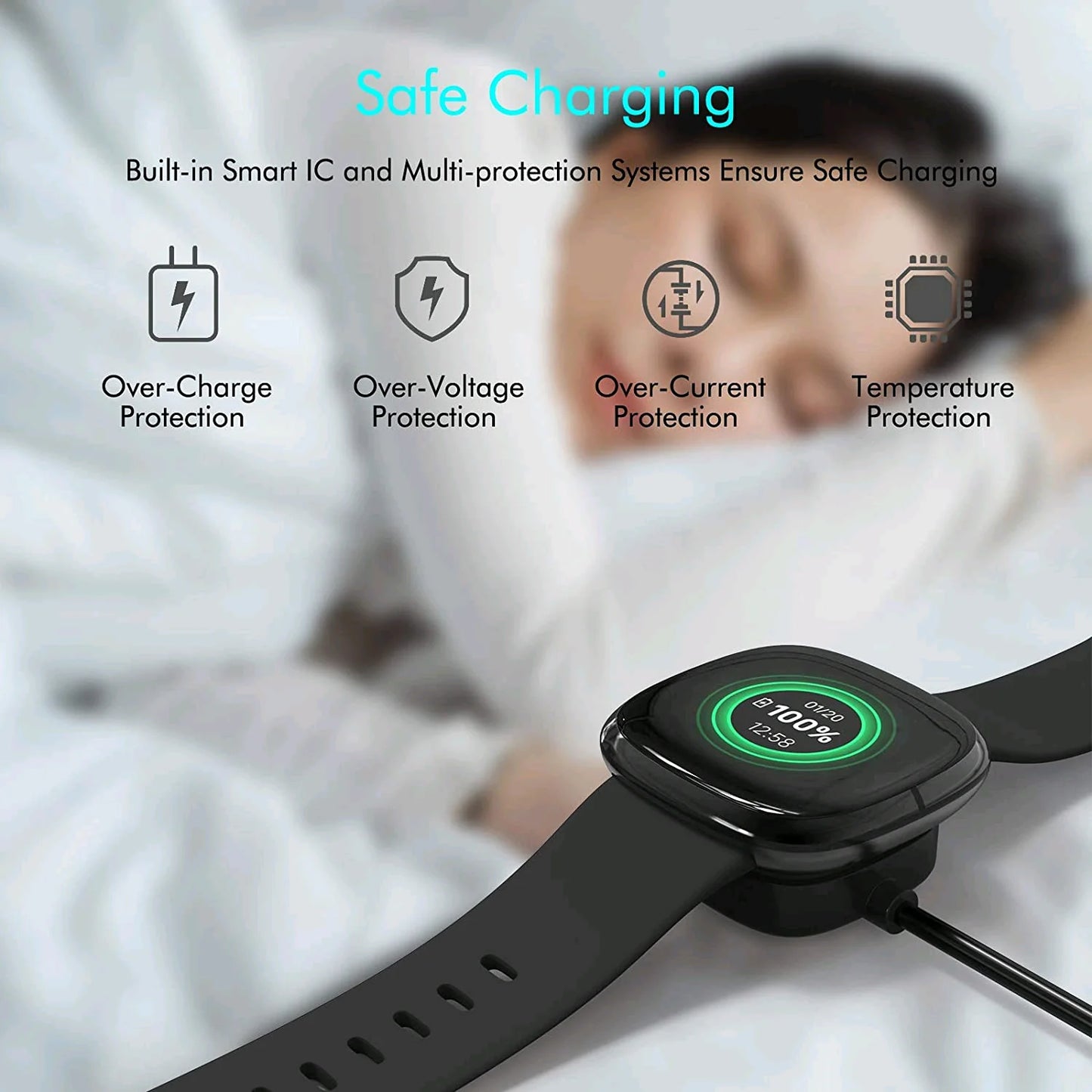 Wireless Charging Dock for Fitbit Sense, Versa 3, and Versa 4 - USB Fast Charging Cable