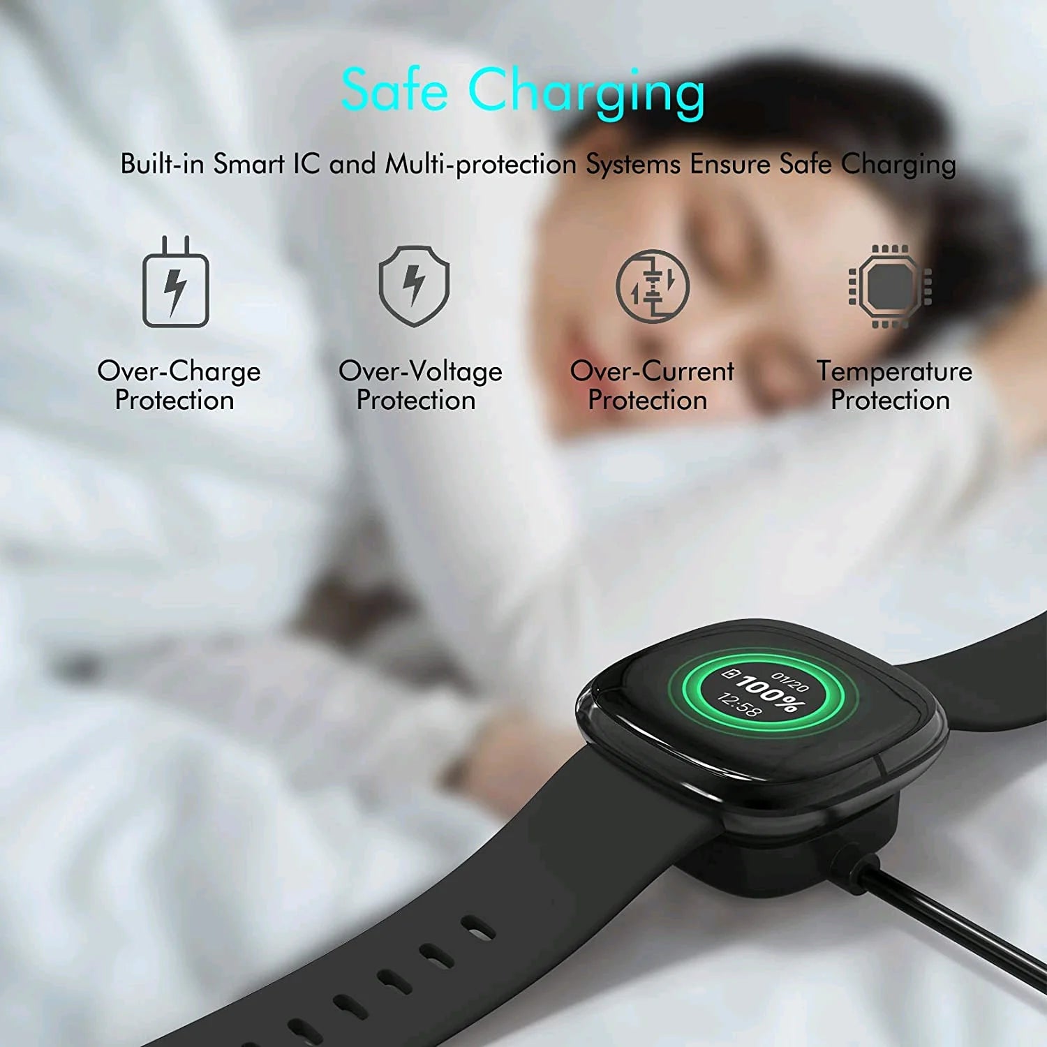 Wireless Charging Dock for Fitbit Sense, Versa 3, and Versa 4 - USB Fast Charging Cable