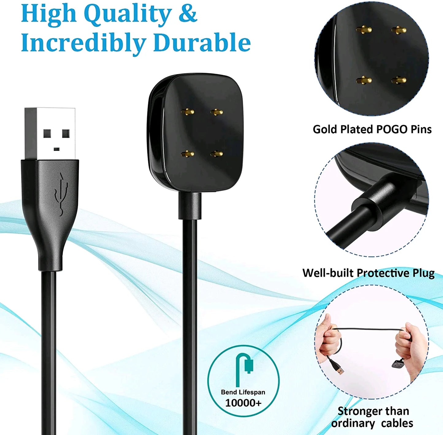 Wireless Charging Dock for Fitbit Sense, Versa 3, and Versa 4 - USB Fast Charging Cable