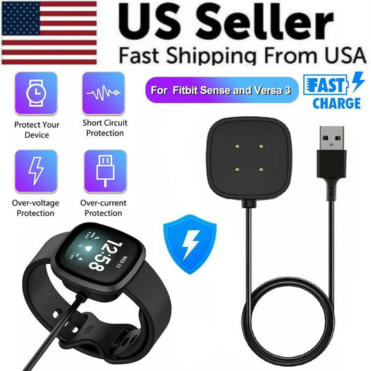 Wireless Charging Dock for Fitbit Sense, Versa 3, and Versa 4 - USB Fast Charging Cable